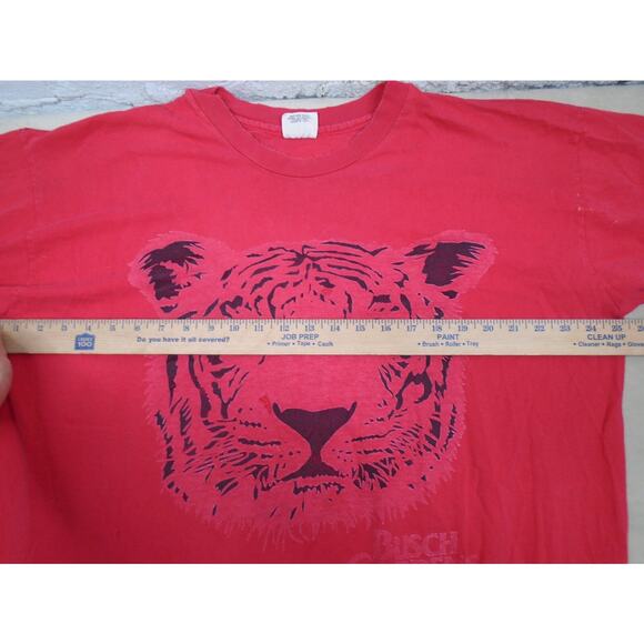 Vintage 90s Busch Gardens T shirt Tiger Graphic Red Roller Coaster Distressed XL - Picture 9 of 14